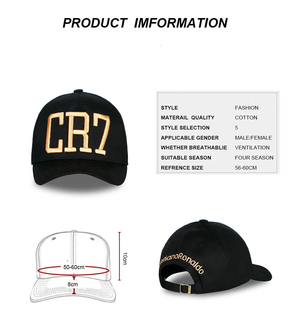 Cristiano Ronaldo CR7 baseball cap cotton adjustable 3D embroidery bone CR7 snapback hat men women casual sports hats