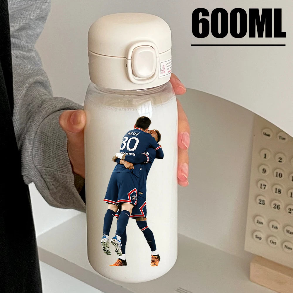 Football Star 600ML Drink Bottle Water Coffee Cup Portable Outdoor Sport Flip Cover Transparent Cup with Straw Cristiano Ronaldo