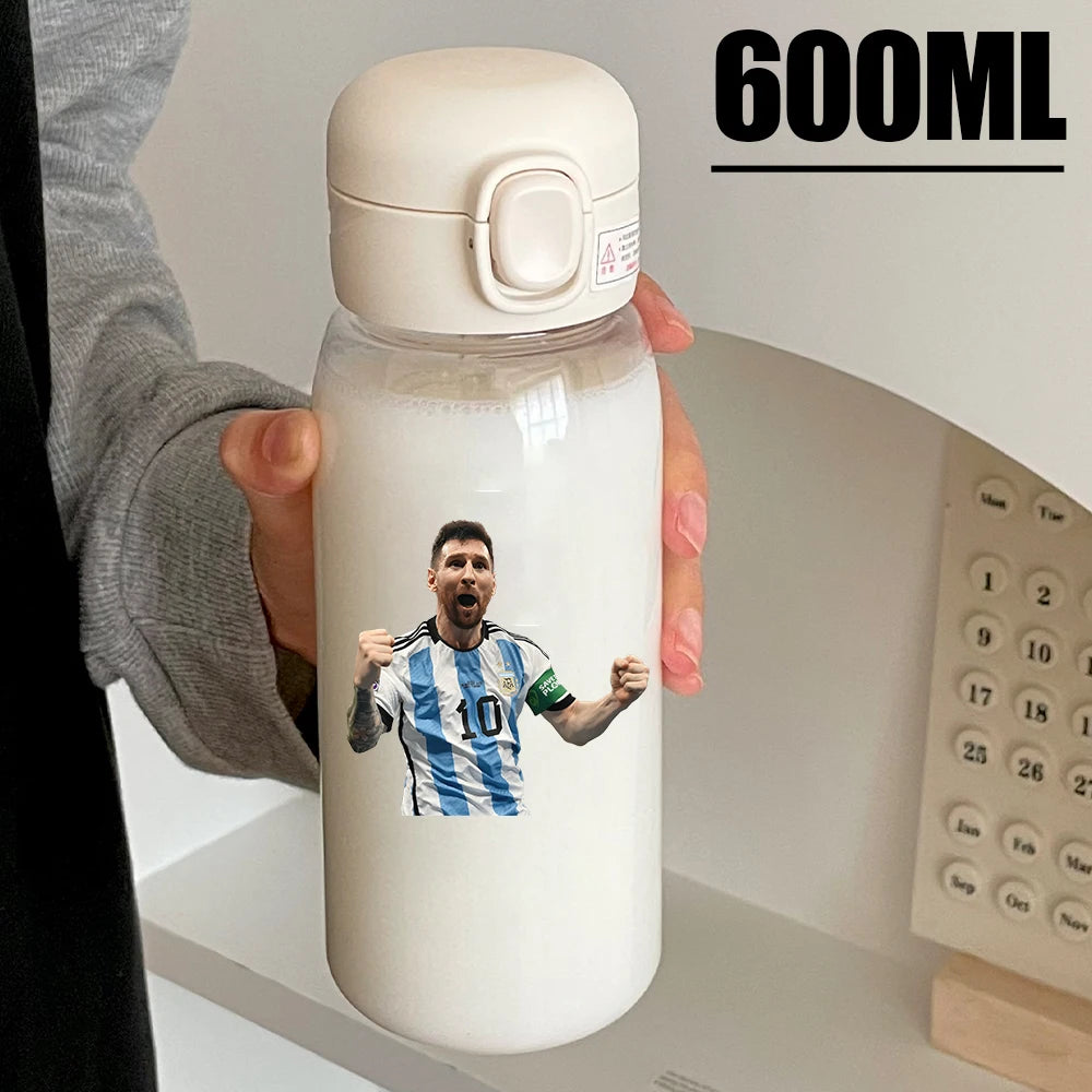 Football Star 600ML Drink Bottle Water Coffee Cup Portable Outdoor Sport Flip Cover Transparent Cup with Straw Cristiano Ronaldo