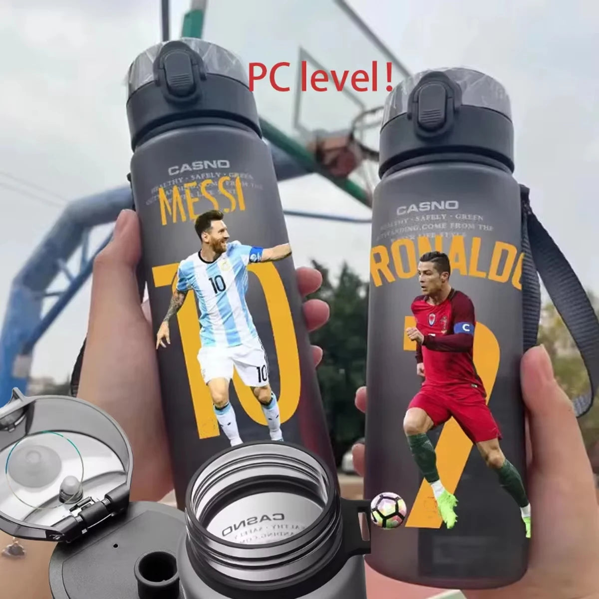 560ML Water Cup Messi Ronaldo Mbappe Neymar Football Star Outdoor Sport Large Capacity PC level Plastic Water Cup Portable Gift