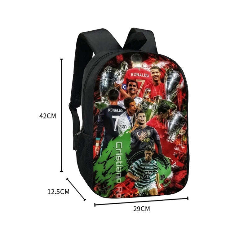 Ronaldo Wallpaper Cr7 Backpack Boys and Girls School Bag Children's School Bag Cartoon Children's Backpack Pen Bag Birthday Gift