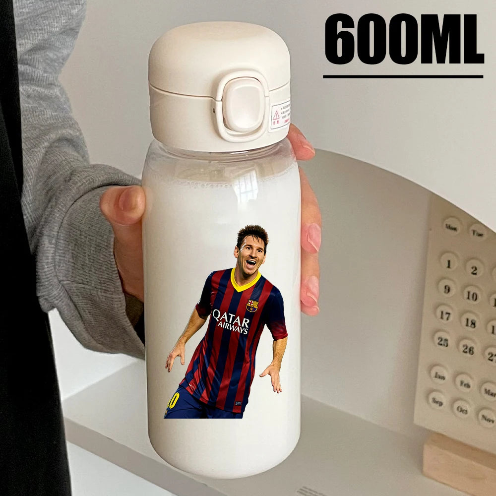 Football Star 600ML Drink Bottle Water Coffee Cup Portable Outdoor Sport Flip Cover Transparent Cup with Straw Cristiano Ronaldo