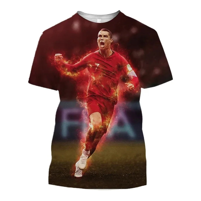 Fashion Cristiano Ronaldo Football Star 3D Printing T Shirt Men's Summer Casual Round Neck Short Sleeve Hip Hop Kid T-Shirt