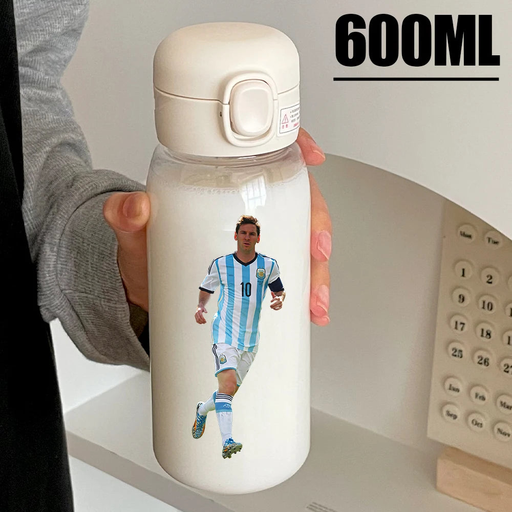 Football Star 600ML Drink Bottle Water Coffee Cup Portable Outdoor Sport Flip Cover Transparent Cup with Straw Cristiano Ronaldo