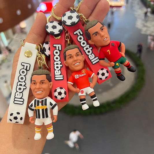 Football Star Ronaldo Figure Keychain Jewelry Bag Pendent Keyring Collection Doll Car Ornaments Key Accessories Souvenirs Gifts