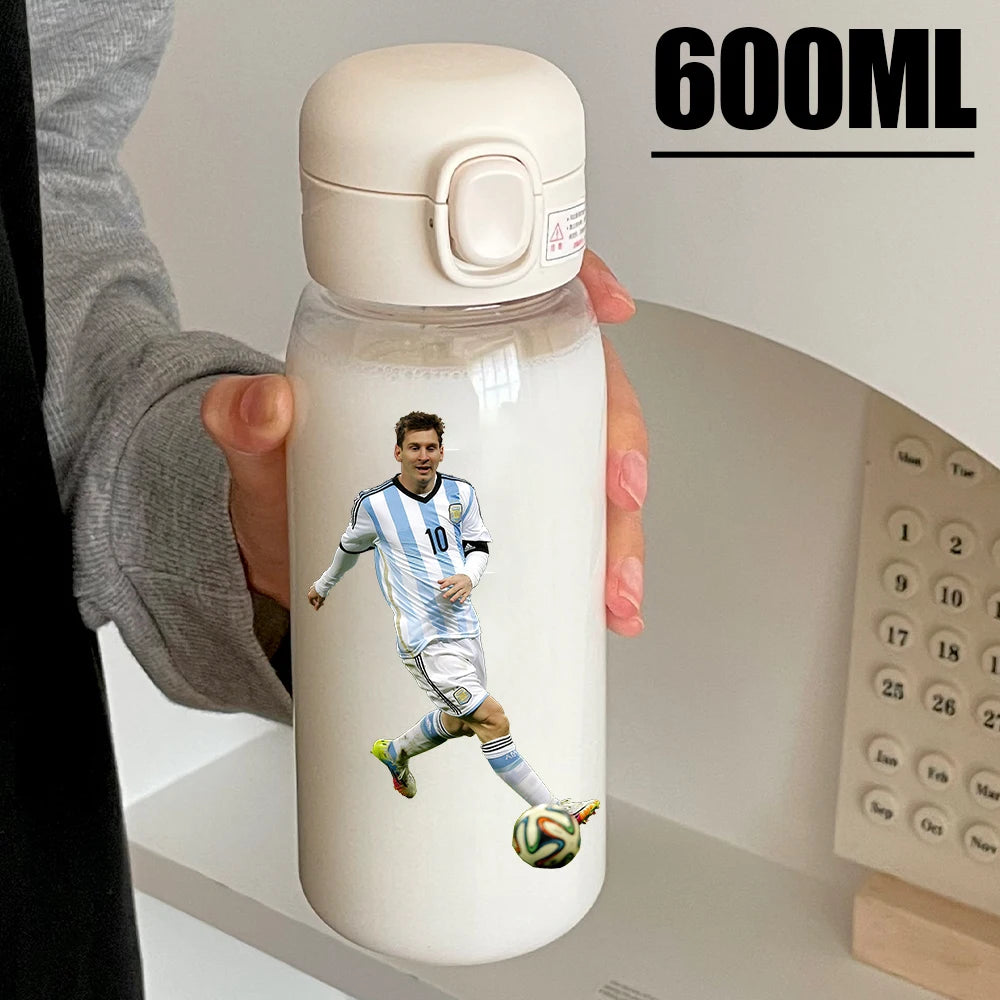 Football Star 600ML Drink Bottle Water Coffee Cup Portable Outdoor Sport Flip Cover Transparent Cup with Straw Cristiano Ronaldo